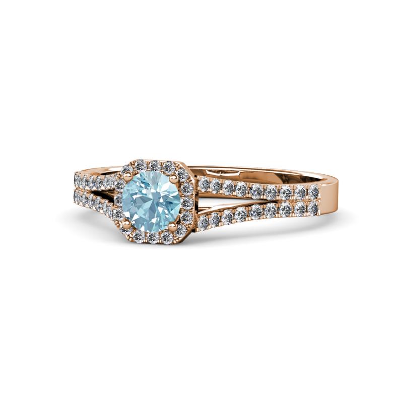 Roial Aquamarine and Diamond Halo Engagement Ring 