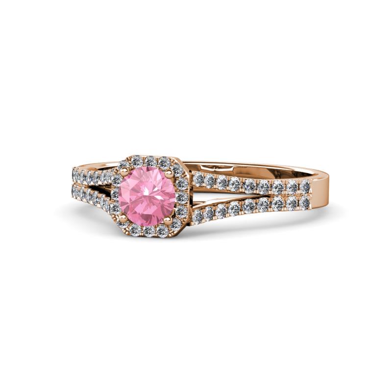Roial Pink Tourmaline and Diamond Halo Engagement Ring 