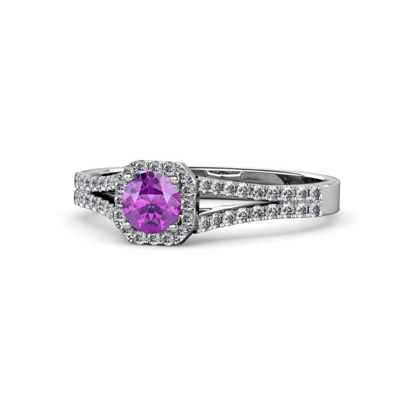 Roial Amethyst and Diamond Halo Engagement Ring 