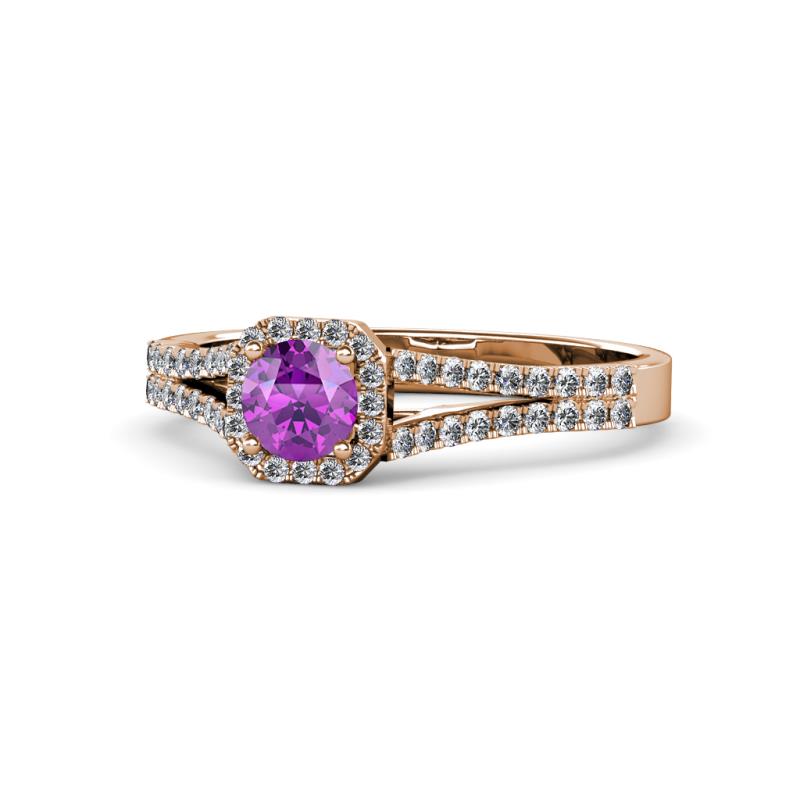 Roial Amethyst and Diamond Halo Engagement Ring 