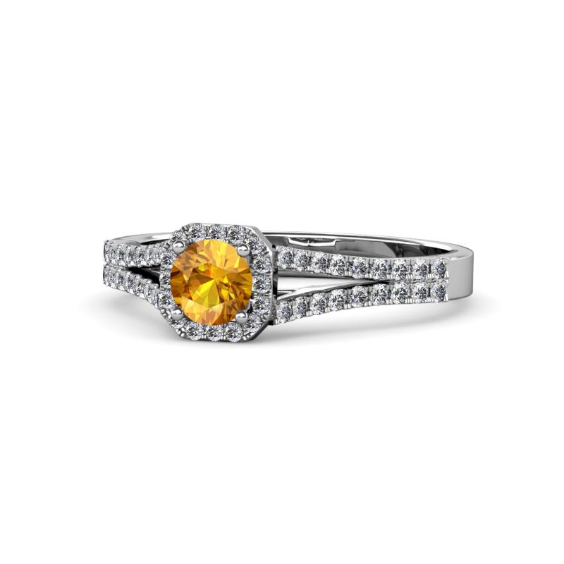 Roial Citrine and Diamond Halo Engagement Ring 