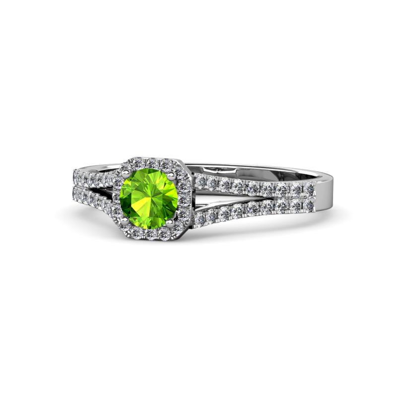 Roial Peridot and Diamond Halo Engagement Ring 