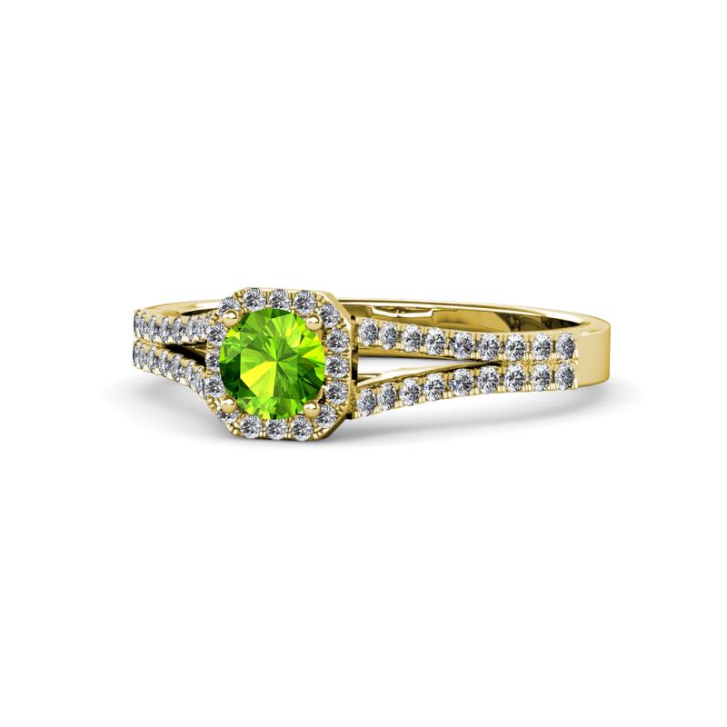 Roial Peridot and Diamond Halo Engagement Ring 
