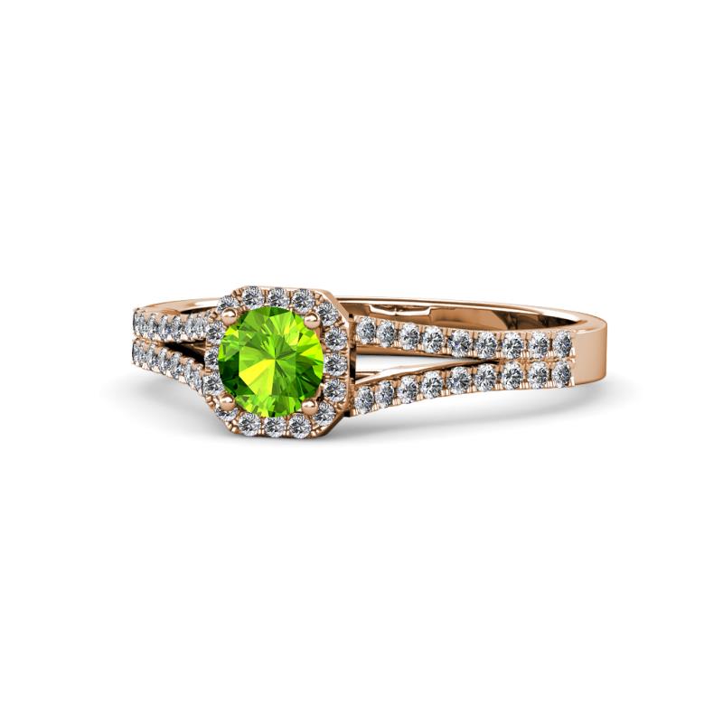 Roial Peridot and Diamond Halo Engagement Ring 
