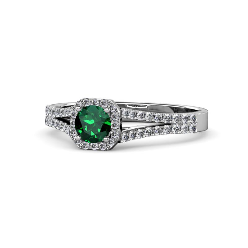 Roial Emerald and Diamond Halo Engagement Ring 
