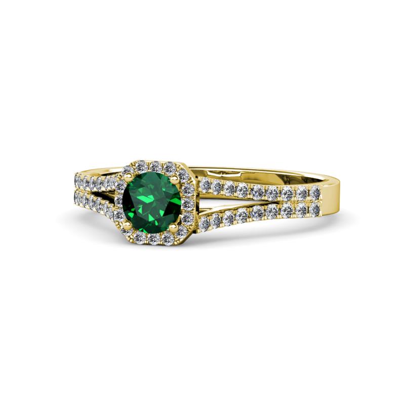 Roial Emerald and Diamond Halo Engagement Ring 