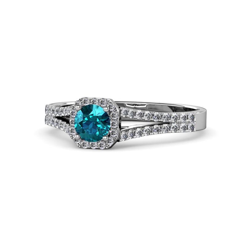 Roial London Blue Topaz and Diamond Halo Engagement Ring 