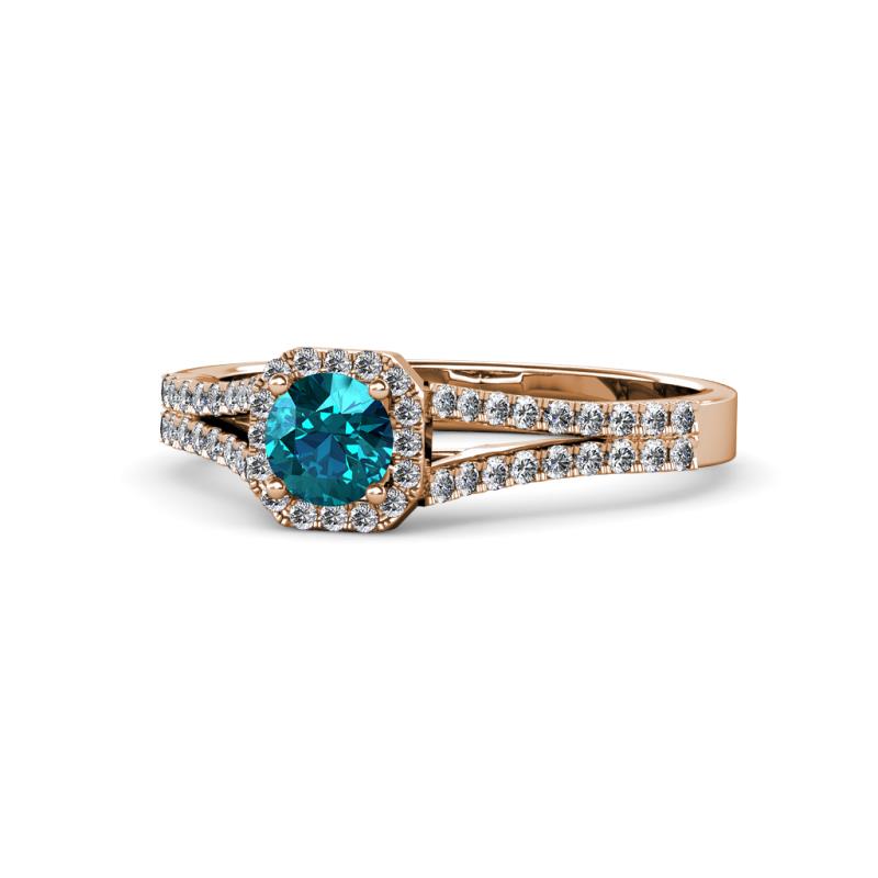 Roial London Blue Topaz and Diamond Halo Engagement Ring 