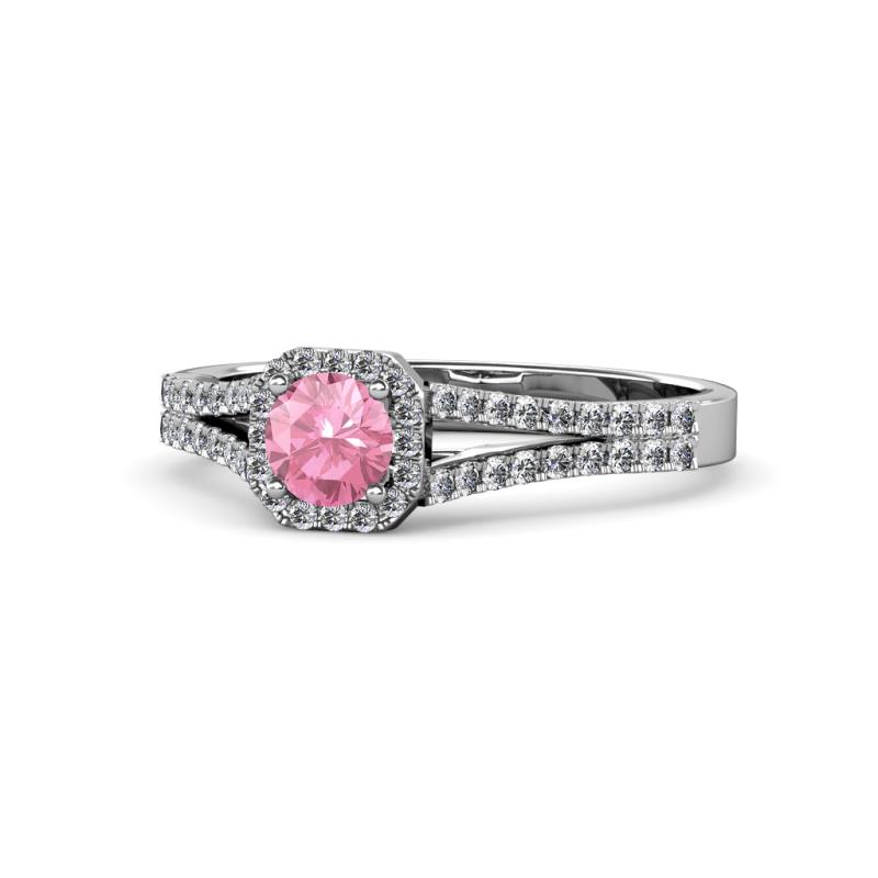 Roial Pink Tourmaline and Diamond Halo Engagement Ring 