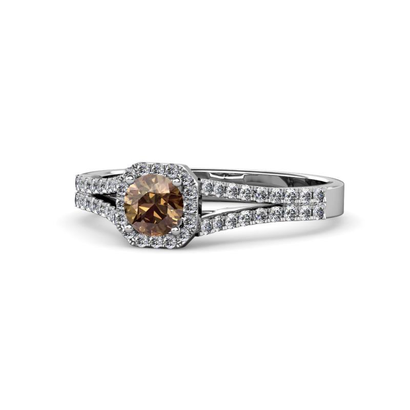 Roial Smoky Quartz and Diamond Halo Engagement Ring 