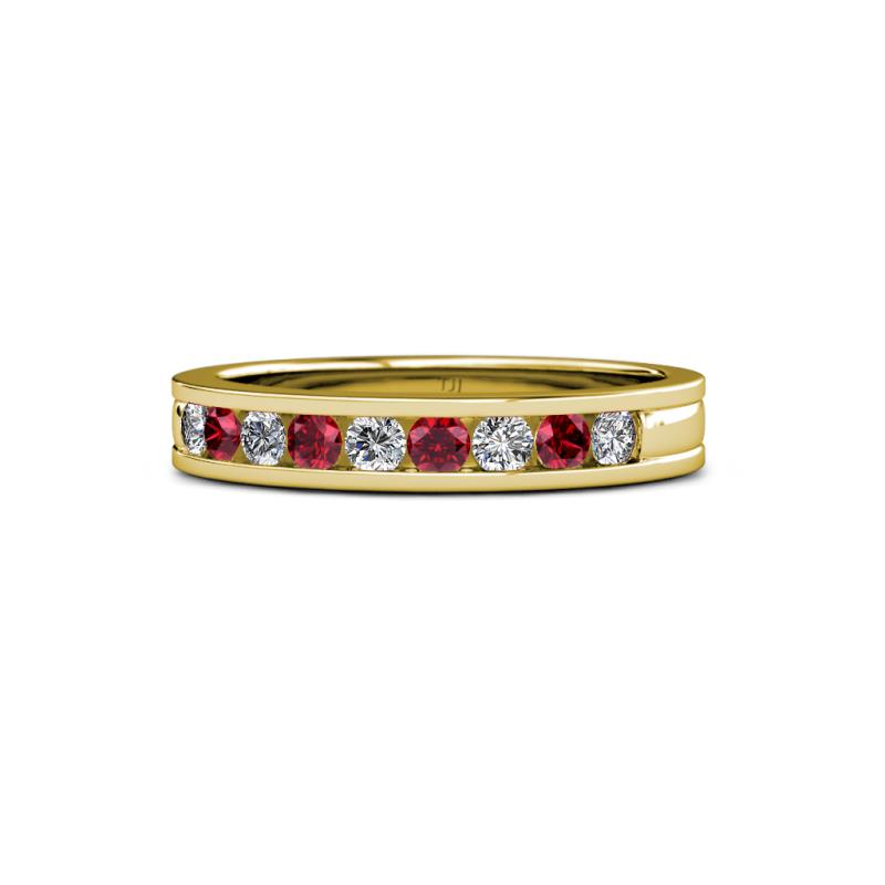 Vanna 2.20 mm Ruby and Diamond 9 Stone Wedding Band 