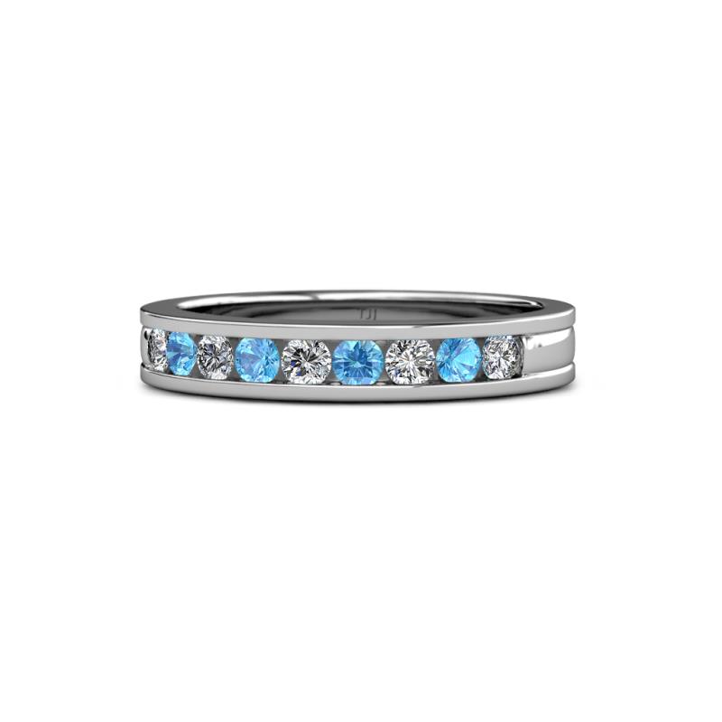 Vanna 2.20 mm Blue Topaz and Diamond 9 Stone Wedding Band 