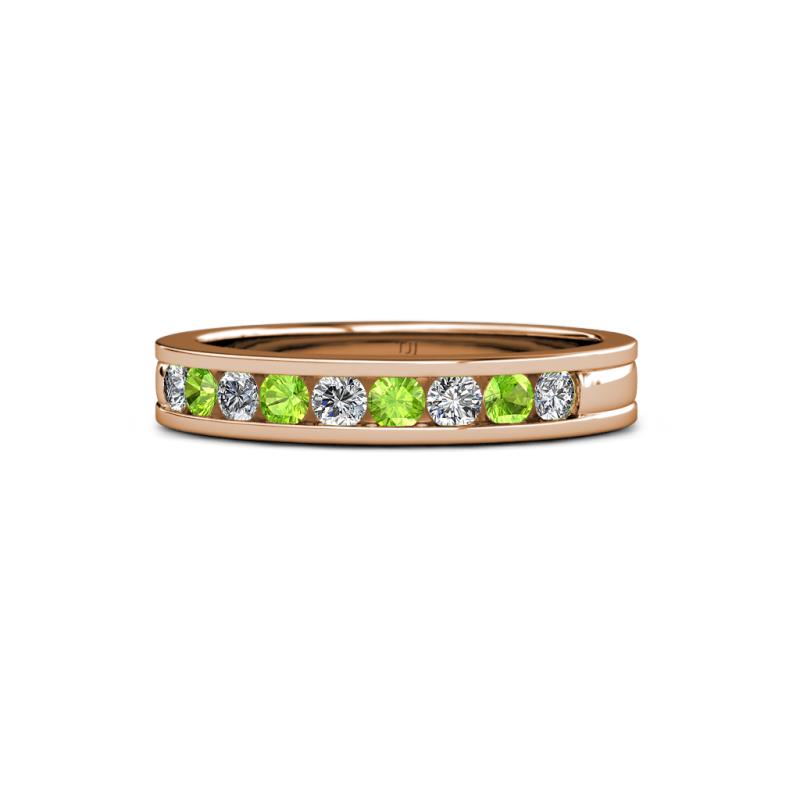 Vanna 2.20 mm Peridot and Diamond 9 Stone Wedding Band 