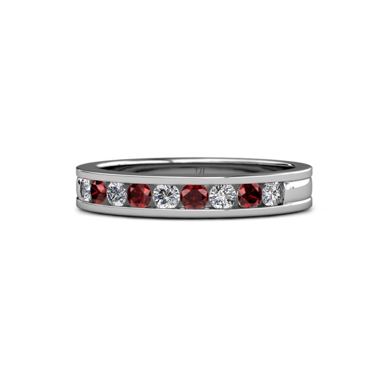 Vanna 2.20 mm Red Garnet and Diamond 9 Stone Wedding Band 