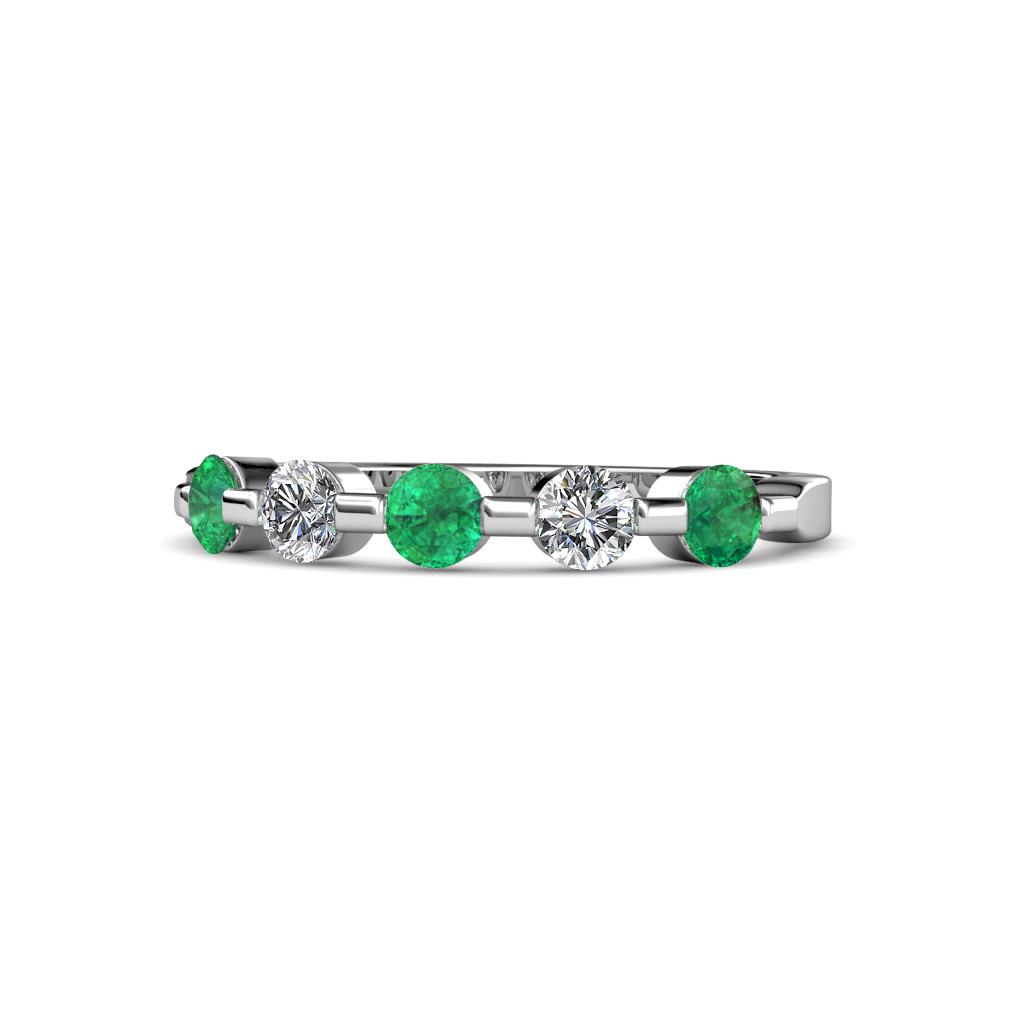 Keva 3.40 mm Emerald and Diamond 5 Stone Wedding Band 