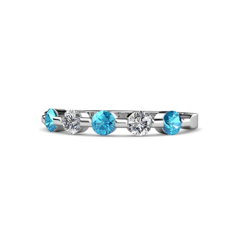 Keva 3.40 mm London Blue Topaz and Diamond 5 Stone Wedding Band 