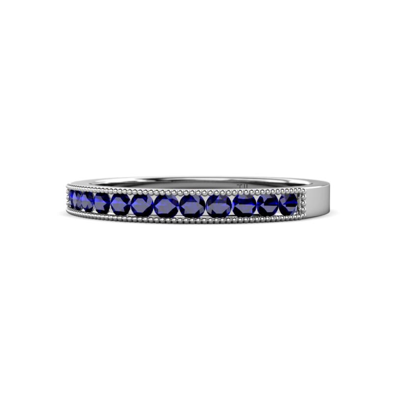 Ronia Blue Sapphire Stone Wedding Band Blue Sapphire Stone Channel Set Milgrain Womens Wedding Band Stackable ctw K White Gold