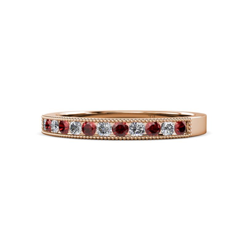 Ronia Red Garnet and Diamond 12 Stone Wedding Band 