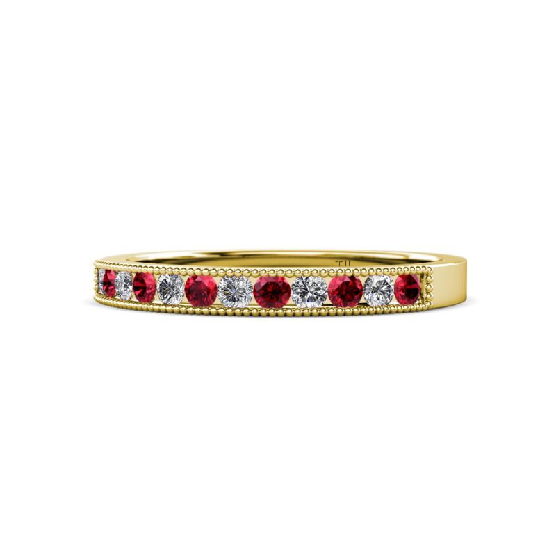 Ronia Ruby and Diamond 12 Stone Wedding Band 