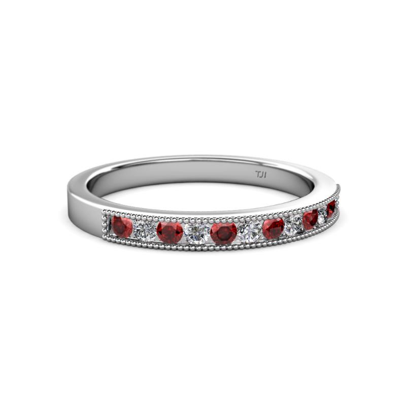 Ronia Red Garnet and Diamond 12 Stone Wedding Band 