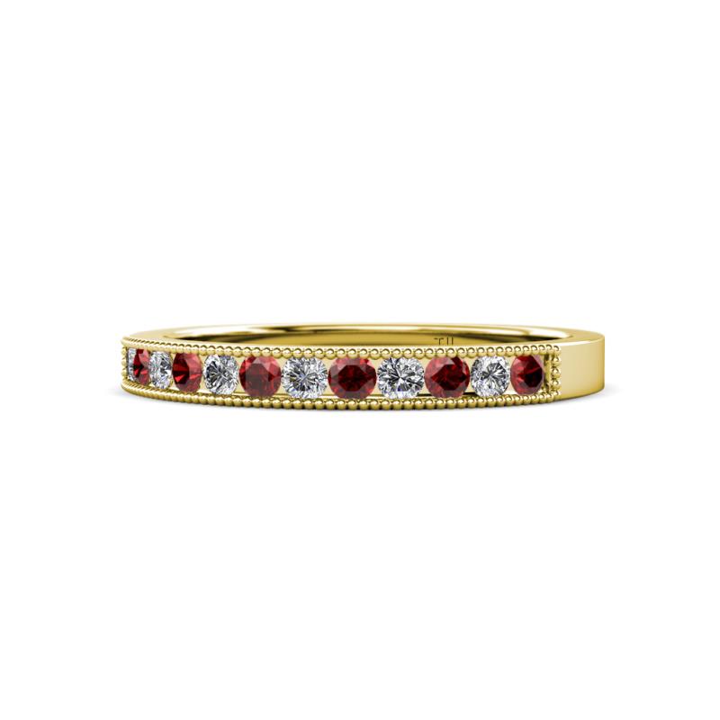 Ronia Red Garnet and Diamond 12 Stone Wedding Band 