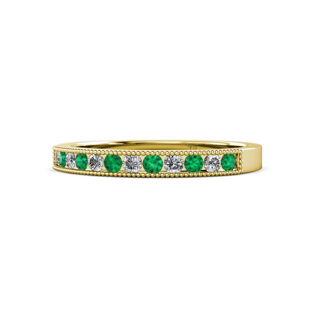 Ronia Emerald and Diamond 12 Stone Wedding Band 