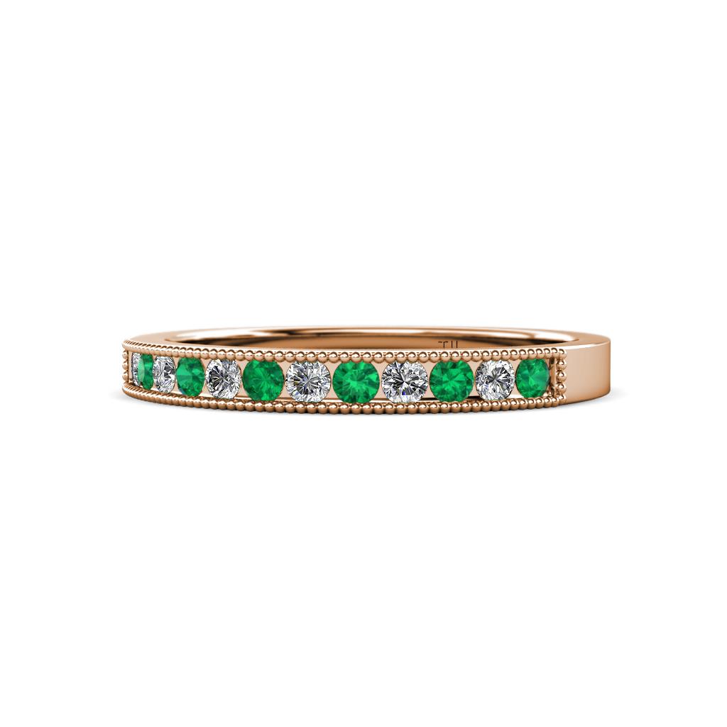 Ronia Emerald and Diamond 12 Stone Wedding Band 