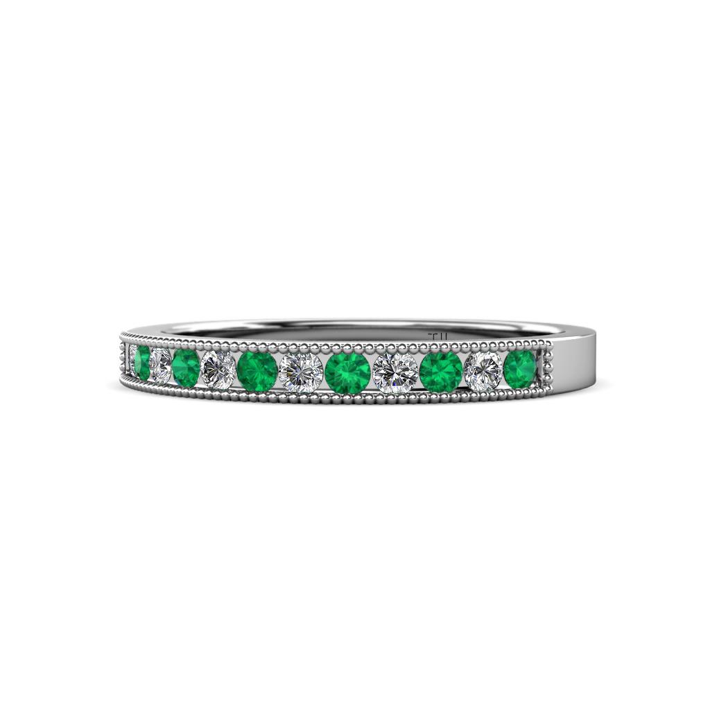 Ronia Emerald and Diamond 12 Stone Wedding Band 