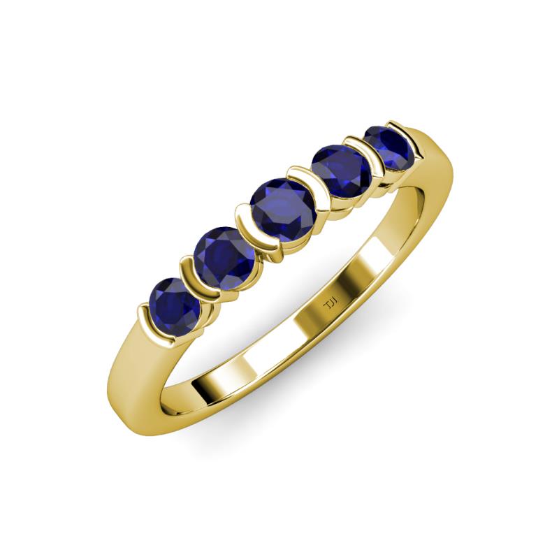 Roena 0.80 ctw Blue Sapphire Round (3.80 mm) & (3.30 mm) 5 Stone Wedding Band 