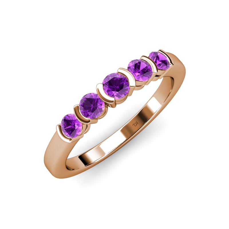 Roena 0.66 ctw Amethyst Round (3.80 mm) & (3.30 mm) 5 Stone Wedding Band 