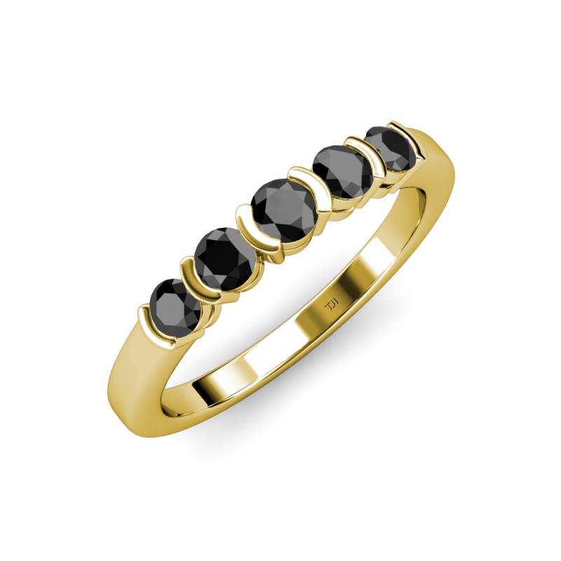 Roena 0.81 ctw Black Diamond Round (3.80 mm) & (3.30 mm) 5 Stone Wedding Band 