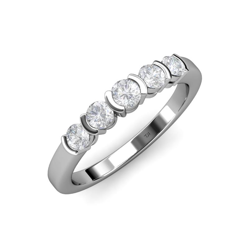 Roena 0.80 ctw White Sapphire Round (3.80 mm) & (3.30 mm) 5 Stone Wedding Band 