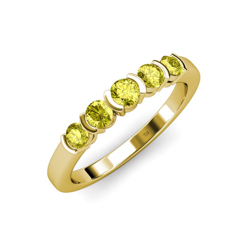 Roena 0.76 ctw Yellow Diamond Round (3.80 mm) & (3.30 mm) 5 Stone Wedding Band 