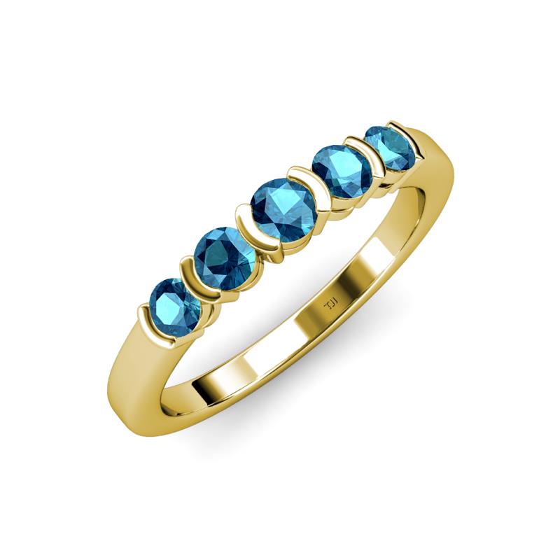 Roena 0.75 ctw London Blue Topaz Round (3.80 mm) & (3.30 mm) 5 Stone Wedding Band 