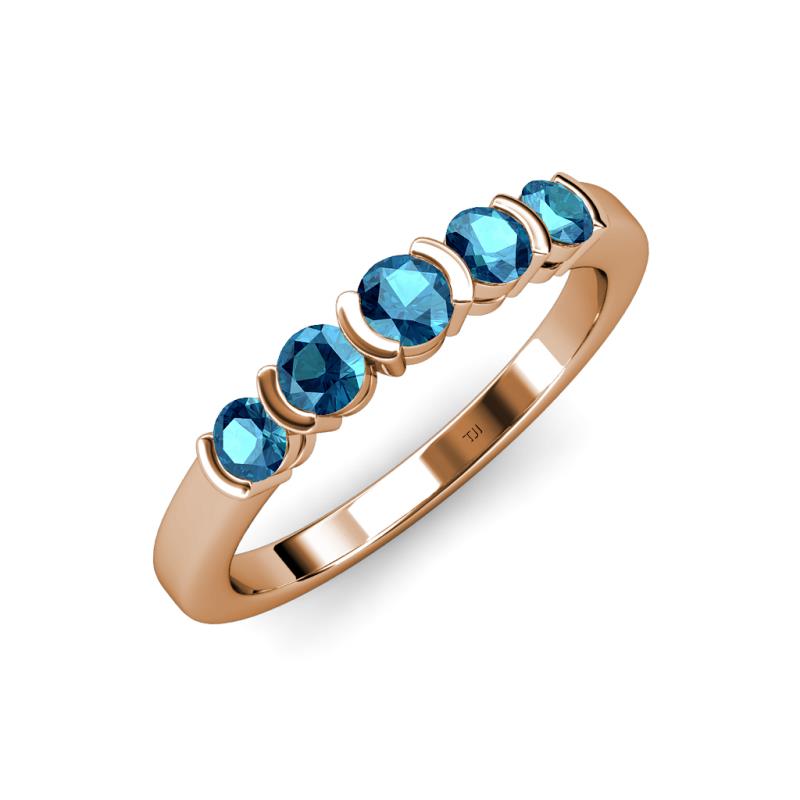 Roena 0.75 ctw London Blue Topaz Round (3.80 mm) & (3.30 mm) 5 Stone Wedding Band 