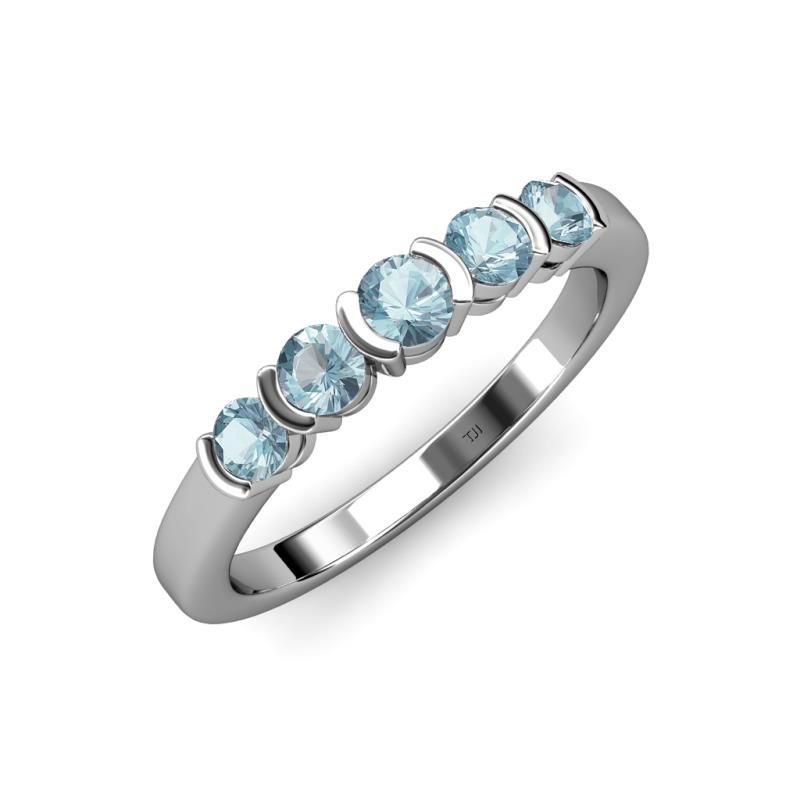 Roena 0.66 ctw Aquamarine Round (3.80 mm) & (3.30 mm) 5 Stone Wedding Band 