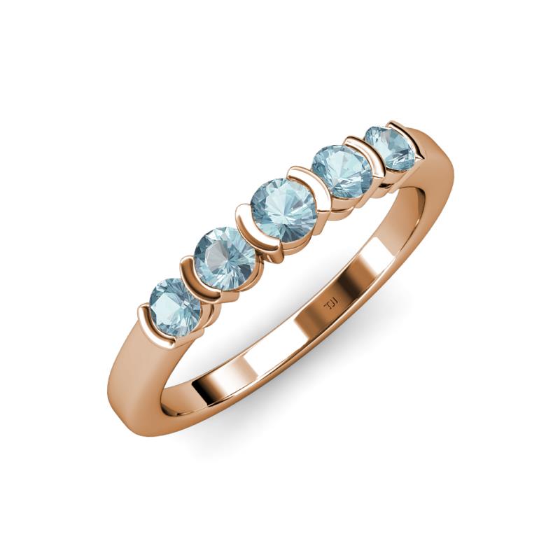 Roena 0.66 ctw Aquamarine Round (3.80 mm) & (3.30 mm) 5 Stone Wedding Band 