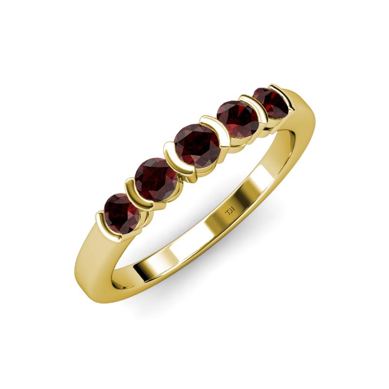 Roena 0.86 ctw Red Garnet Round (3.80 mm) & (3.30 mm) 5 Stone Wedding Band 