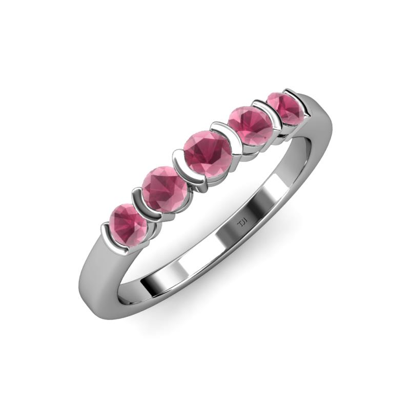 Roena 0.86 ctw Rhodolite Garnet Round (3.80 mm) & (3.30 mm) 5 Stone Wedding Band 