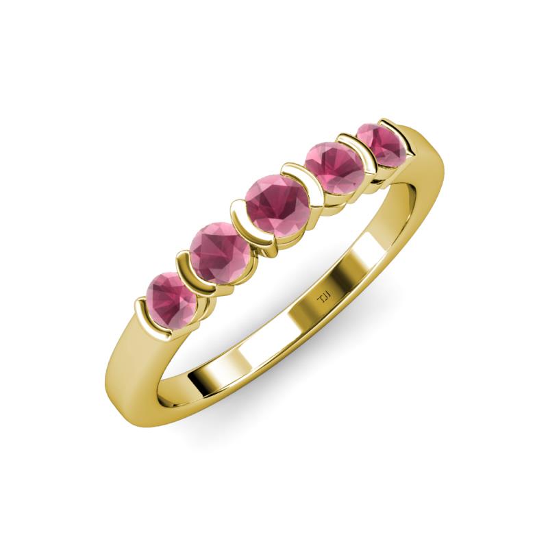 Roena 0.86 ctw Rhodolite Garnet Round (3.80 mm) & (3.30 mm) 5 Stone Wedding Band 