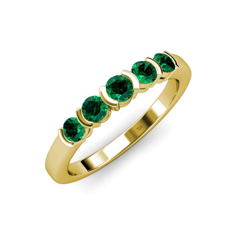 Roena 0.66 ctw Emerald Round (3.80 mm) & (3.30 mm) 5 Stone Wedding Band 