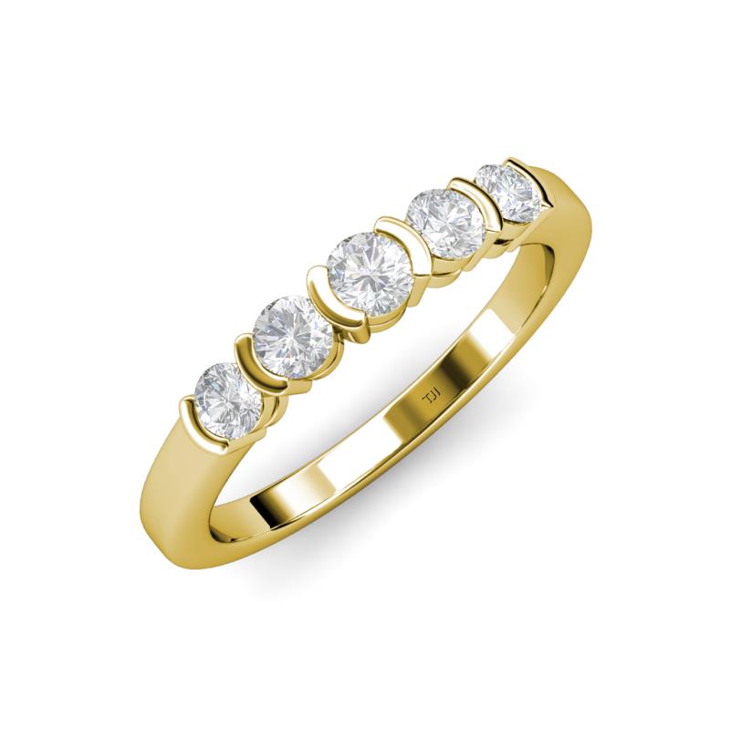 Roena 0.80 ctw White Sapphire Round (3.80 mm) & (3.30 mm) 5 Stone Wedding Band 