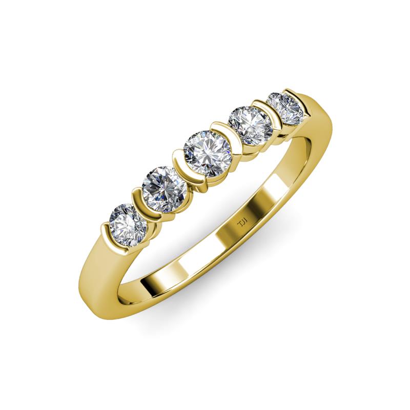 Roena 0.76 ctw Natural Diamond Round (3.80 mm) & (3.30 mm) 5 Stone Wedding Band 