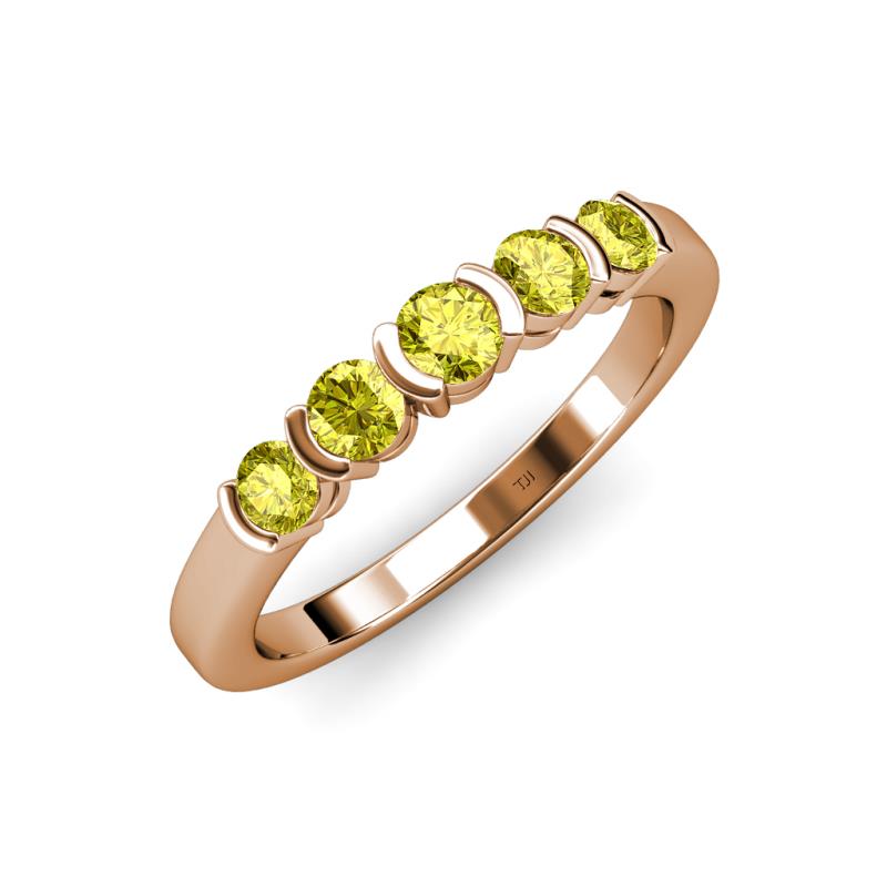 Roena 0.76 ctw Yellow Diamond Round (3.80 mm) & (3.30 mm) 5 Stone Wedding Band 