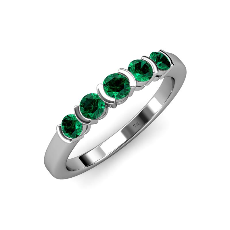 Roena 0.66 ctw Emerald Round (3.80 mm) & (3.30 mm) 5 Stone Wedding Band 