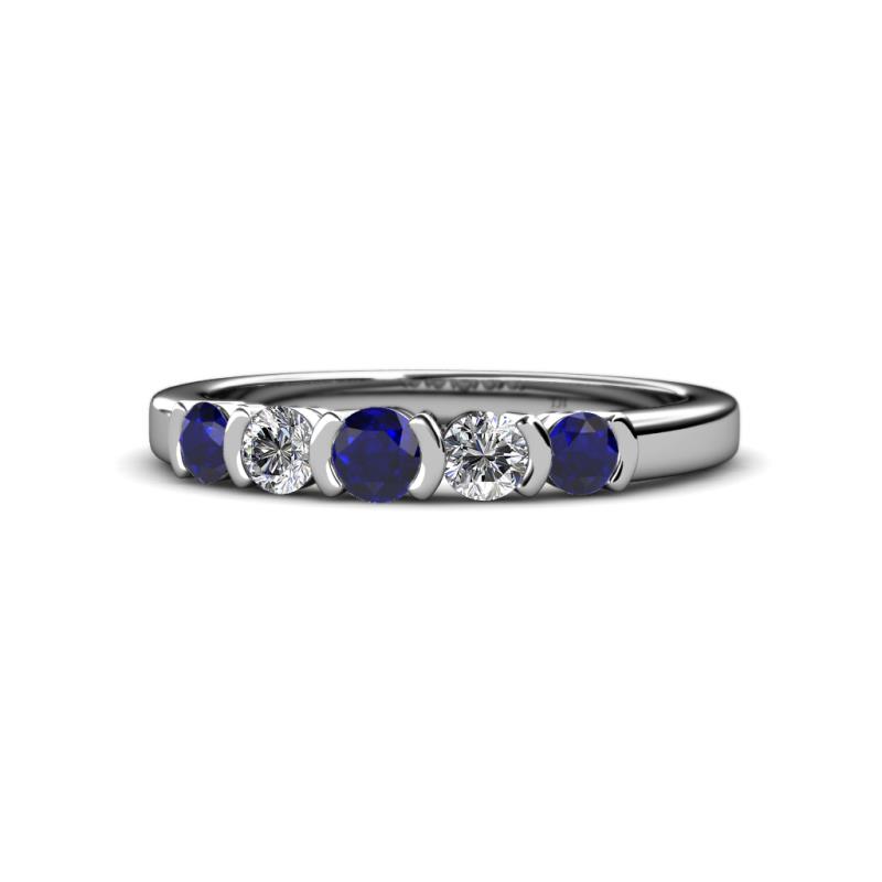 Roena 3.40 mm Blue Sapphire and Diamond 5 Stone Wedding Band 