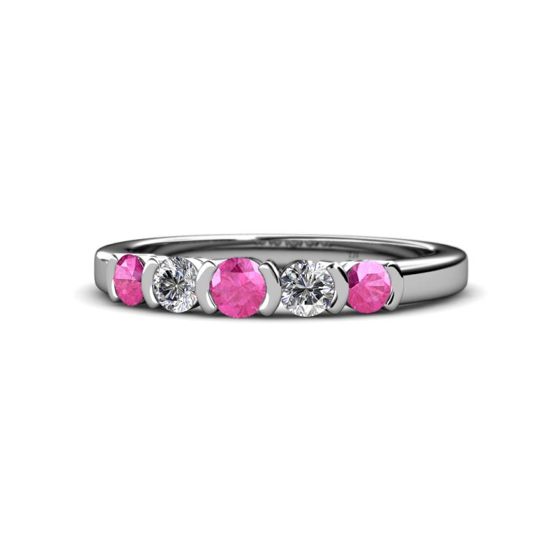 Roena 3.40 mm Pink Sapphire and Diamond 5 Stone Wedding Band 