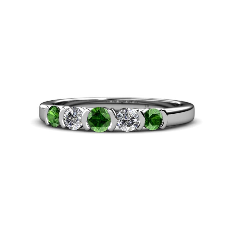 Roena 3.40 mm Green Garnet and Diamond 5 Stone Wedding Band 