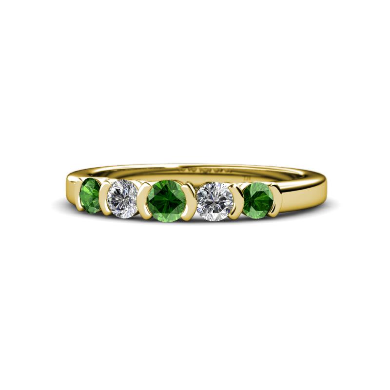 Roena 3.40 mm Green Garnet and Diamond 5 Stone Wedding Band 