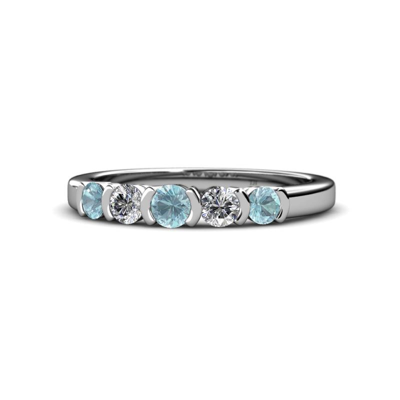 Roena 3.40 mm Aquamarine and Diamond 5 Stone Wedding Band 